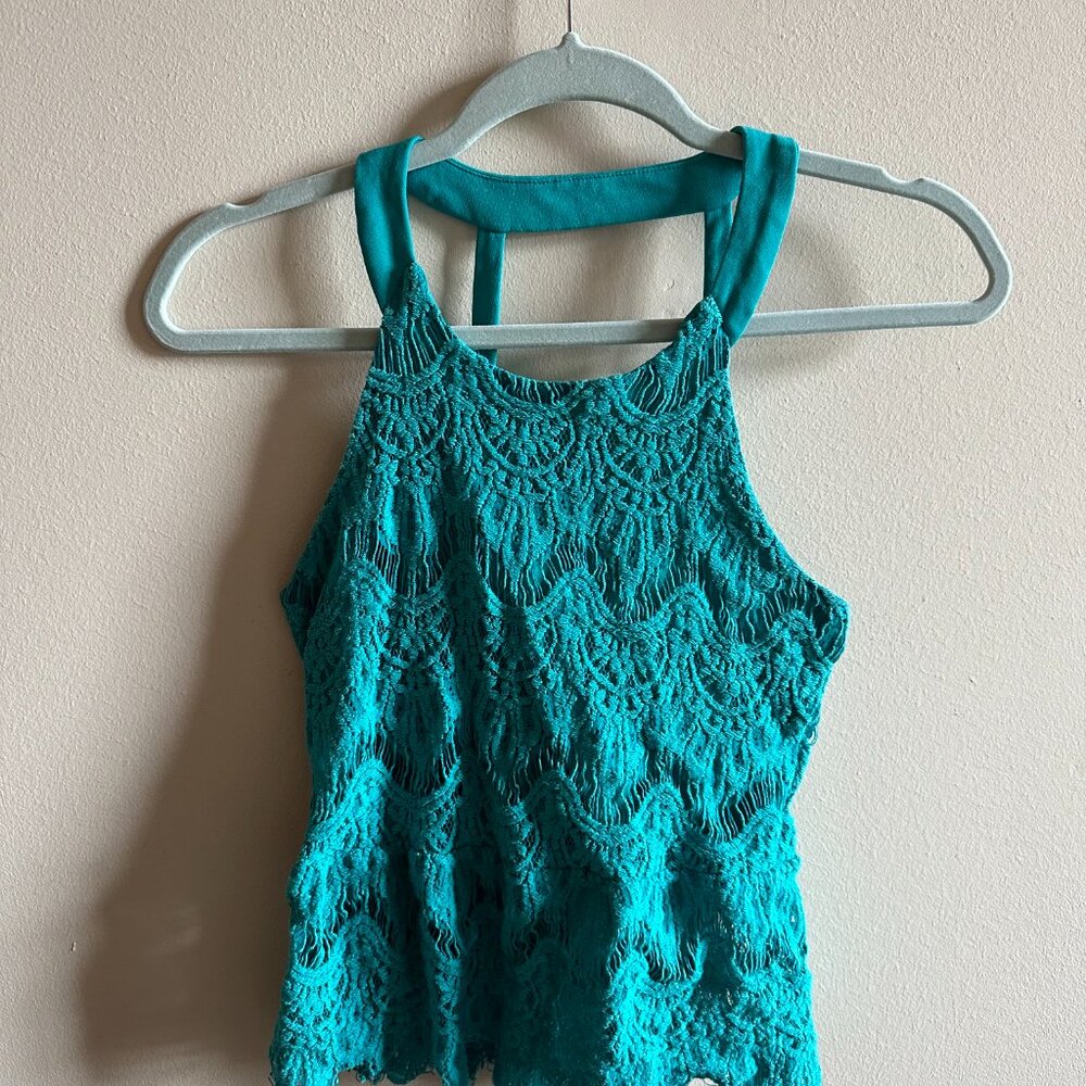 Seductions beautiful blue lace tank with cool back